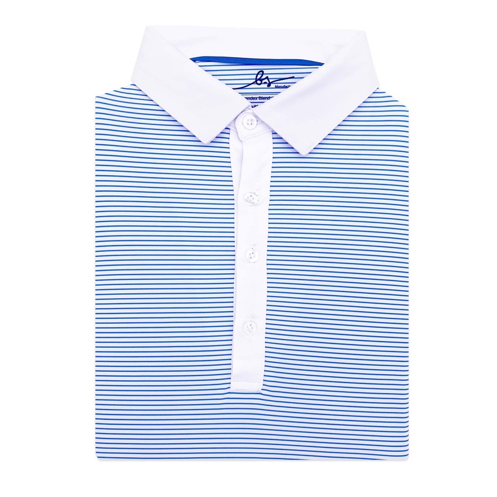 Boston Scott Golf “Light Blue Stripe” Four Button Golf Shirt *NWT